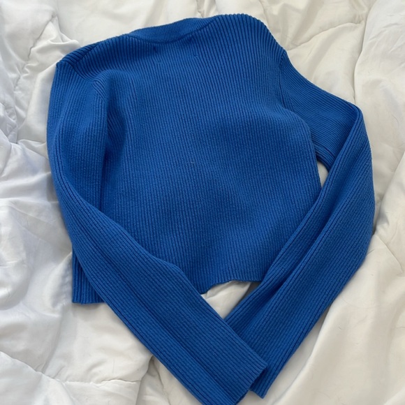 Blue Ribbed Knit Sweater - Picture 3 of 3